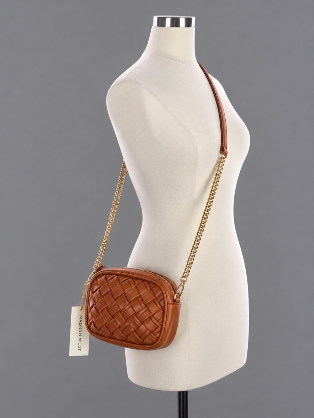 Madison West Cognac Woven Crossbody Bag – New with Tags